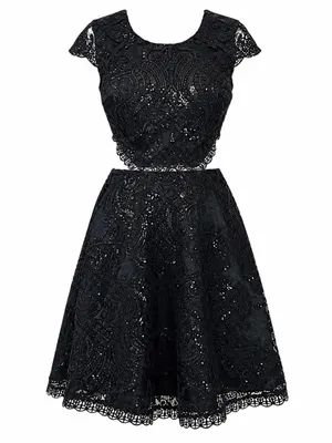NWT Macy Black Sequin Lace Mini cutout Dress 7 S Whimsigoth Coquette Semi Formal thumbnail 4