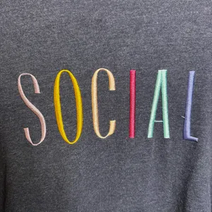 Wildfox Women's blue pullover sweatshirt size large Social colorful embroidery thumbnail 3