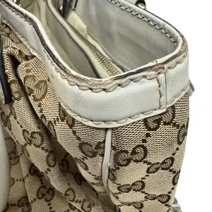 Gucci Sukey Medium Tote Monogram Canvas White Trim Pleated Handbag Charm thumbnail 15