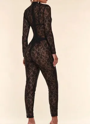 Lace Catsuit Black Size M thumbnail 2