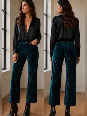 Free People High Time Velvet Kick Flare Pants Jewel Green Sz 27 💛 thumbnail 2