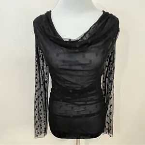White House Black Market Y2K Sheer Mesh Polka Dot Top XS thumbnail 3