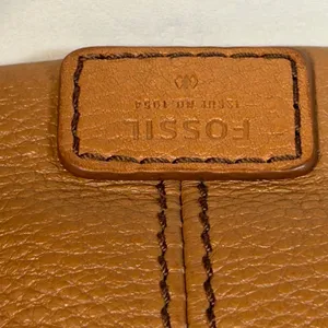 Fossil Cognac Brown Pebbled Leather Convertible Crossbody Bag Antique Brass‎ Zip thumbnail 4