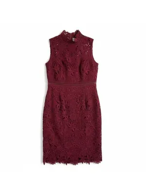 Bardot Eleni Eyelet Lace‎ Mini Dress Burgundy Size 4 EUC thumbnail 2