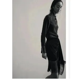NWT Zara Women Black Fringed Velvet High Waist Ruched Front Detail Mini S #1140 thumbnail 2
