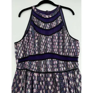 Charlie Jade 100% Silk Purple Floral Fit & Flare Cocktail Romantic Dress L NWT thumbnail 3