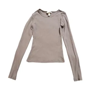 NWOT H&M Size XS Y2K Long Sleeve‎ Ribbed Brown Round Neck Cotton Stretch Causal thumbnail 1
