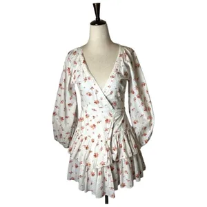 Maia Bergman Floral Wrap Dress Women XS‎ White Boho Ines Boho Cottagecore Mini thumbnail 3