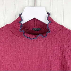 J. Crew Contrast Trim Ribbed Long Sleeve Roll Neck T-Shirt Size XS Maroon K3235 thumbnail 4