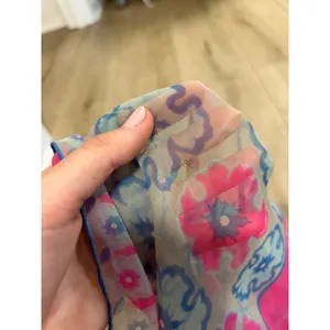 Vintage Style Pink Blue Floral Sheer Chiffon Rectangle Scarf Retro Botanical thumbnail 5