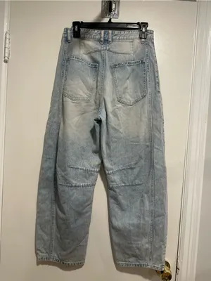 Light Wash Distressed Wide Leg Barrel Jeans Sz:M Indie Hipster Punk Grunge Y2K. thumbnail 2