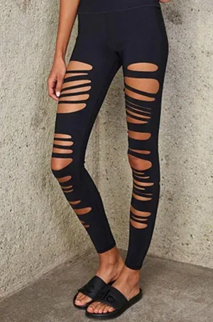 Alo High-Waist Extreme Ripped Warrior Leggings Black Edgy Hi-Rise Destroyed Pant thumbnail 5