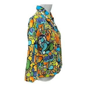 VTG Mirror Image Wearable Art Fitted Button Front Colorful Abstract Jacket - L thumbnail 3