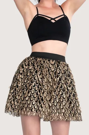 Sugarlips Womens Skirt Size Large Gold Black Peacock High‎ Waisted NEW thumbnail 1
