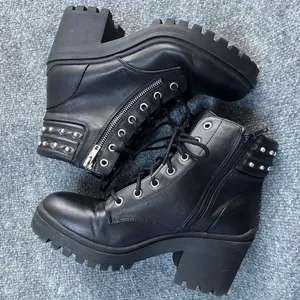 Nobo Black Leather Lace Up Boots Chunky Heel Leather Upper Memory Foam thumbnail 1