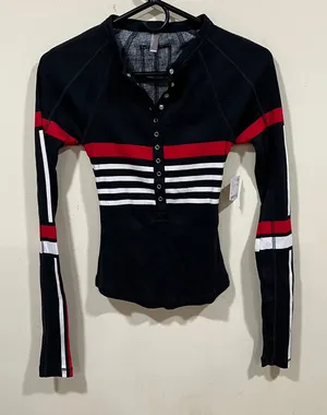 NWT Free People Kick Off Printed Layer size XS RED Black white sold out thumbnail 1