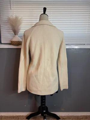 Jones New York Ivory Wool Angora Ribbed Toggle Cardigan Jacket Size S thumbnail 5