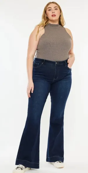 Venezia Vintage Flare Jeans Dark Wash High Rise Plus Size 20P thumbnail 1