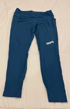 HOKA Women's Performance Crop Tight Blue Steel Teal Size Large Pocket Running thumbnail 1