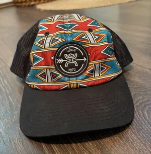 Hooey Black Brim Trucker Hat with Red and Blue Tribal Panel thumbnail 1