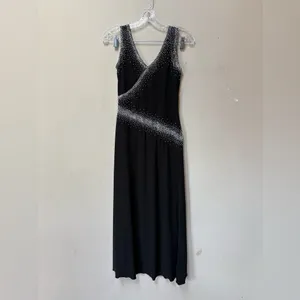 Vintage 90s Black Beaded Midi Dress Asymmetrical Formal Prom Wedding Guest M thumbnail 4