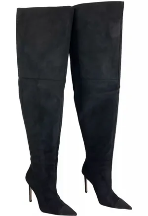 Good American Thigh High Slouch Faux Suede Women’s Black Boots Size 5.5 thumbnail 1
