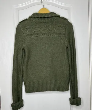 American Eagle Y2K Olive Military Wool Rabbit Hair Knit Cardigan Jacket S thumbnail 11