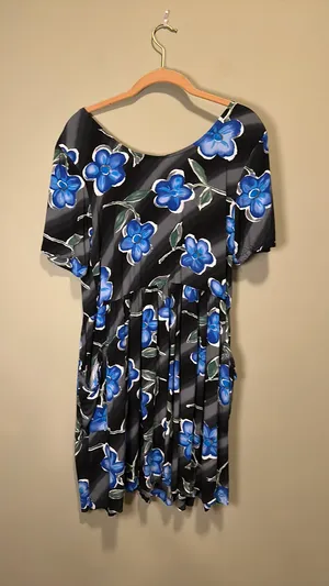 Vintage 90s Mangos & Salsa Blue Floral Drop Waist Dress thumbnail 2