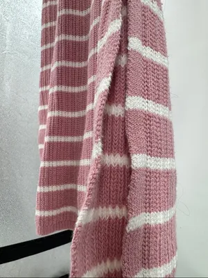 Merokeety Striped Pink sweater Maxi Dress v-neck Collared L side slits casual thumbnail 10