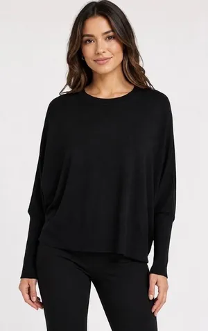 NWT Karen Kane Black Rosy Rebel Dolman Sleeve Sweater Sz S Relaxed Fit Crew Neck thumbnail 1
