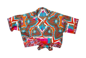 Peach Womens XL Multicolor Geometric Medallion Print Front Tie Crop‎ Top thumbnail 1
