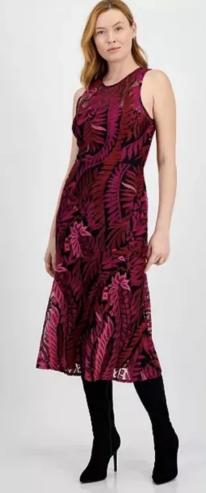Sam Edelman Laurel Leaf Embroidered Mesh Midi Dress Size 4 Pink Magenta thumbnail 1