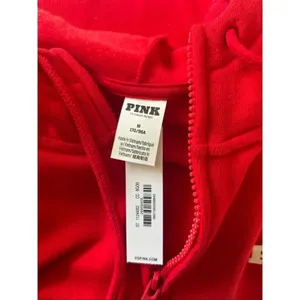 Victoria’s Secret Pink Full Zip Campus Hoodie Drawstring Logo NWT Red M thumbnail 2