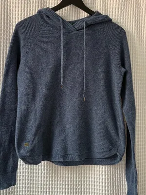 Lauren Ralph Lauren chambray blue gray hooded pullover waffle weave sweater MED thumbnail 1