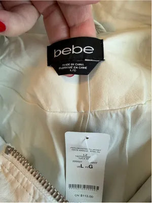 NWT bebe Faux Leather Moto Jacket L Cream Motorcycle Edgy H10 thumbnail 3