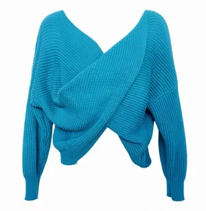 SHEIN Teal Wrap Sweater XS Ribbed Knit Crossover Cropped Long Sleeve US 2 thumbnail 1