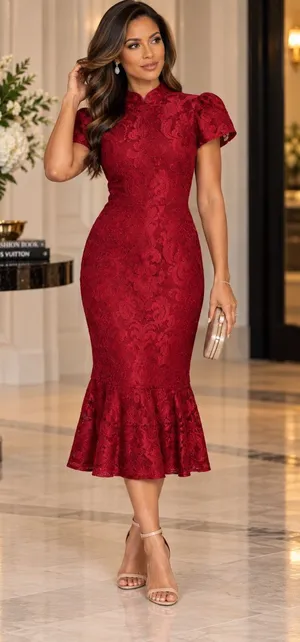 NWT Bariano Australia Red Jacquard Brocade Short Sleeve Gown – Size 4 thumbnail 1
