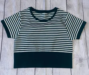 Aerie Green & White Seamless Striped Cropped Tee thumbnail 1