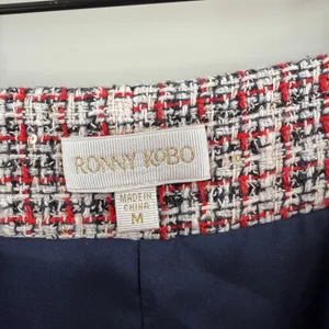 Ronny Kobo Skirt SZ Medium Loretta Tweed Mini Red Navy Gold Front Zip Lined thumbnail 5