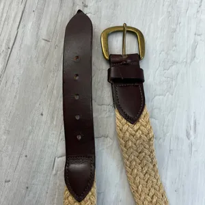 Brown Braided Rope Leather Gold Buckle Belt 37" thumbnail 6