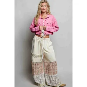 POL Eyelet Textured Cotton‎ Cropped Button-Front Jacket - Candy Pink - Large thumbnail 5