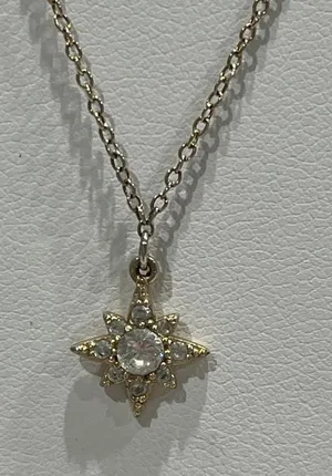 SILVER tone star with gems charm‎ necklace thumbnail 1