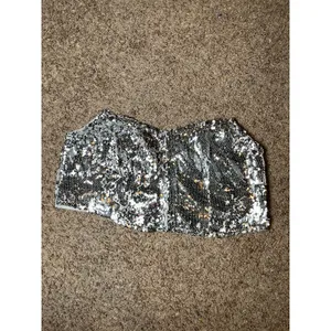 PrettyLittleThing Silver Sequin Corset Top Strapless Hook & Eye Bustier 22‎ New thumbnail 3
