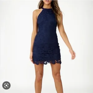 NEW Lulus Love Poem Navy Blue Lace Bodycon Halter Dress thumbnail 4