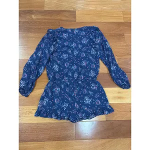 Joie Romper Womens Navy Blue Floral Ruffle Long Sleeve V-Neck Size M thumbnail 9