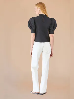 Hunter Bell Stella Top Black Puff Sleeves Ruffle Neck Poplin Blouse Size M thumbnail 10