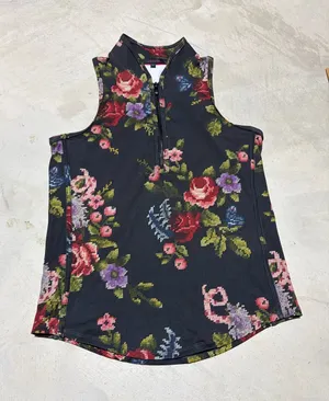Greyson Floral Zip-Front Sleeveless polo golf Top small thumbnail 1