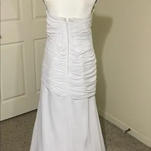 White Karishma Runched Wedding Formal Dress Prom Wedding Sparkly Sequins S thumbnail 5