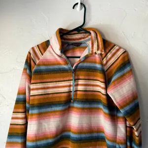 Eddie Bauer Fleece Pullover Striped Quarter Zip Pink Blue Brown Western Aztec‎ thumbnail 2
