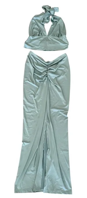 Women's Two Piece Maxi Skirt with Halter Top in Green, Size XL​​ thumbnail 1